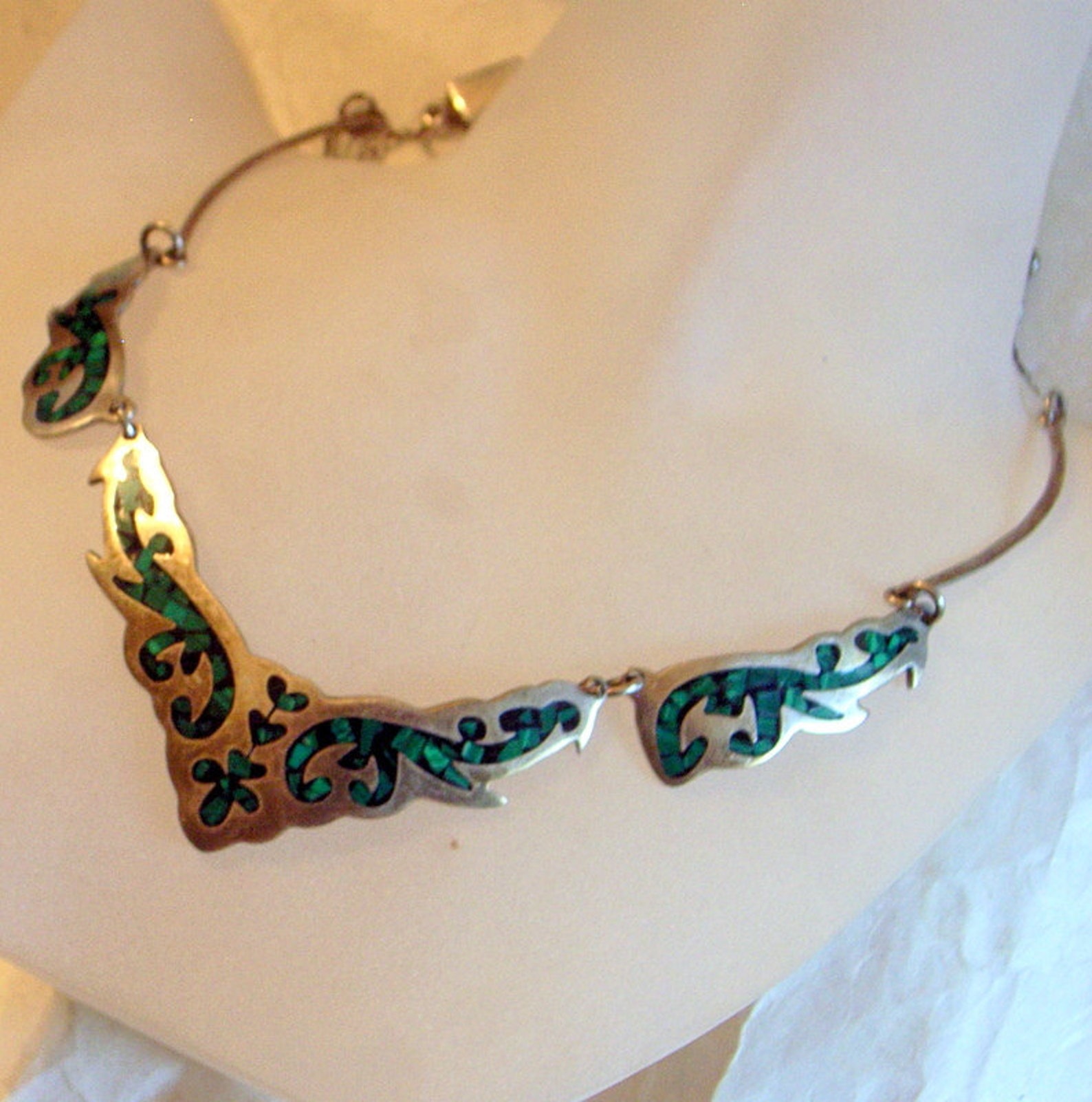 Vintage Taxco Necklace Taxco Mexico Sterling Silver and Inlaid