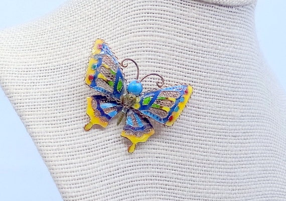 Antique Butterfly Necklace Brooch- Chinese Export… - image 7