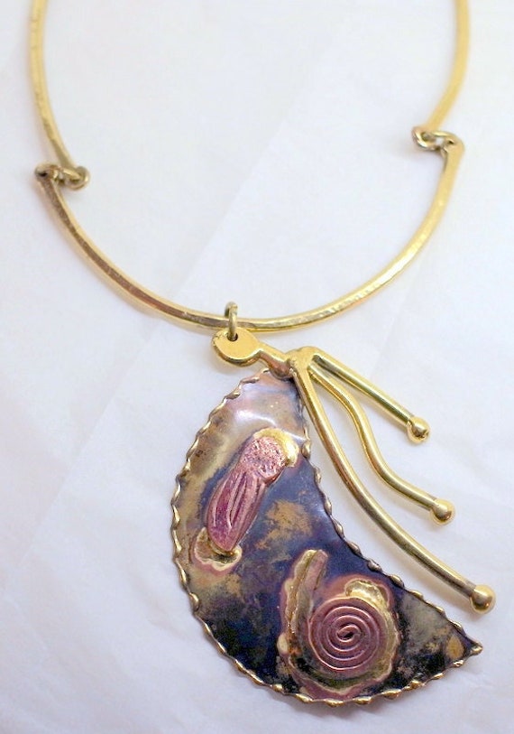 Vintage Brutalist Necklace - Copper and Brass - Handmade  Vintage Mid-Century Modern Copper and Brass Necklace main image 0