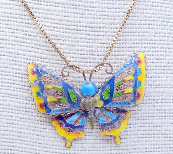 Antique Butterfly Necklace Brooch- Chinese Export… - image 3