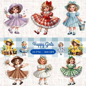 Clip Art di ragazze felici, bambine carine, clipart per uso commerciale, PNG trasparenti, DOWNLOAD DIGITALE