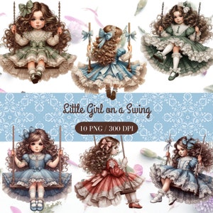 Bambina su un'altalena, bambine carine, clipart per uso commerciale, PNG trasparenti, DOWNLOAD DIGITALE