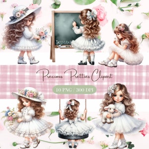 ClipArt di Belle Preziose, Bambine carine, Clipart per uso commerciale, PNG trasparenti, DOWNLOAD DIGITALE