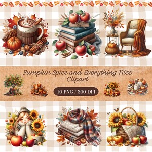 Pumpkin Spice e tudo de bom, clipart de outono para uso comercial, PNGs transparentes, DOWNLOAD DIGITAL