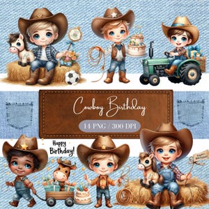 Cowboy Geburtstag, Clipart für kommerzielle Nutzung, transparente PNGs, DIGITALER DOWNLOAD