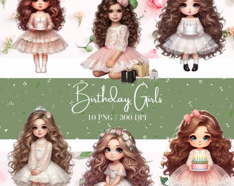Birthday Girls Clip Art, Cute Little Girls, Clipart for commercial use, Transparent PNGs, DIGITAL DOWNLOAD