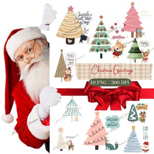 Christmas Greetings Clipart, Christmas Card, Holiday Clipart for commercial use, Transparent PNGs, DIGITAL DOWNLOAD