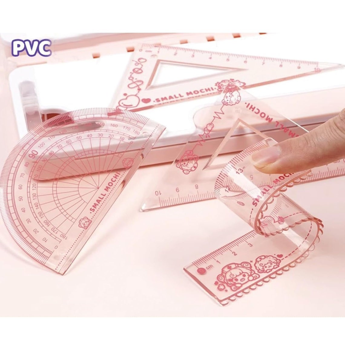 Cute Pink Flexible Ruler Set 4PC Math Geometry Tools 15cm/6in Bendable ...