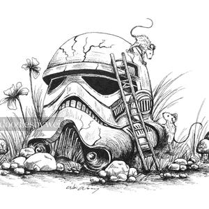 Stormtrooper Mouse House / print of original ink illustration