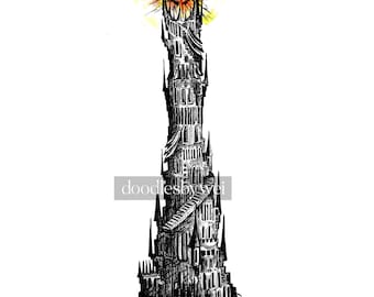 Eldigt mörkt torn / tryck av original bläckillustration