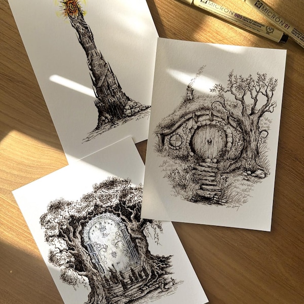 Towers & Doorways / Fantasy Literature Illustrated Series / prints of original ink illustrations