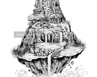 Schloss / Schloss / Druck von Original Tusche Illustration