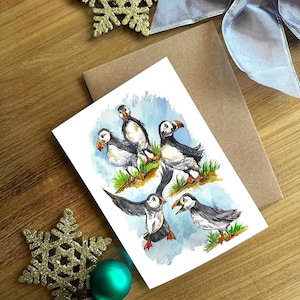 Puffin Friends / Greeting Card / 5&quot;x7&quot; card with printed original ink & watercolor illustration