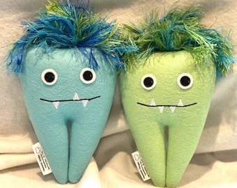 Custom Monster Tooth Fairy Pillow Pal in wool felt, with name embroidery