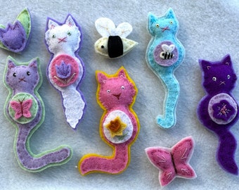 Five Small Hungry Cat Magnets and Three Friends