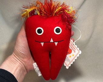 Ready to Ship--My Monster Tooth Fairy Pillow Pal in Red