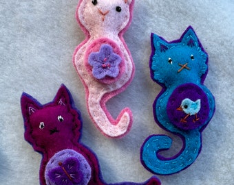 Five Small Hungry Cat Magnets and Three Friends, Set 2