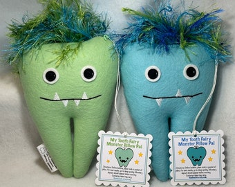Ready to Ship--My Monster Tooth Fairy Pillow Pal, in Arctic Mint OR Mint