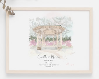 White Point Garden, Charleston, South Carolina, Wedding Art Print (Personalization Available)