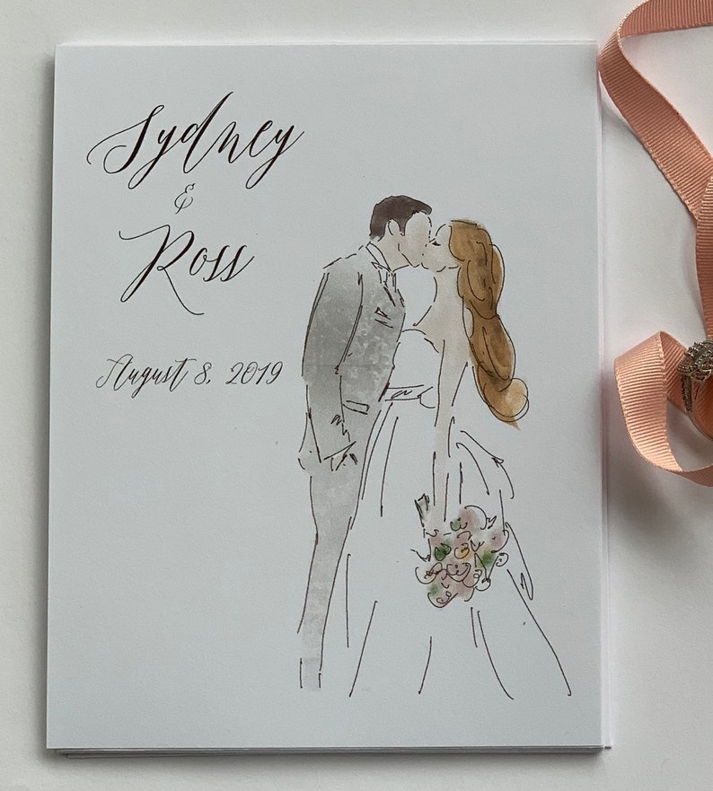 Includes set of 20 Custom thank you card Couple drawing Gift for Bride Groom Gift for Newlyweds Couple sketch Wedding Thank You
