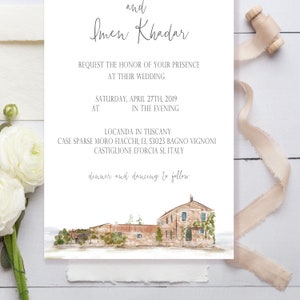 Illustrated wedding invitation, Drawing from Photo, Custom venue illustration , watercolor wedding invitations deposit, best selling item image 9