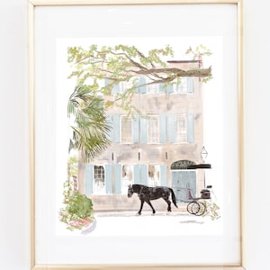 Black Horse Charleston Carriage Art Print, Southern Wall Art, Summer Art Print