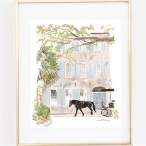 Black Horse Charleston Carriage Art Print, Southern Wall Art, Summer Art Print