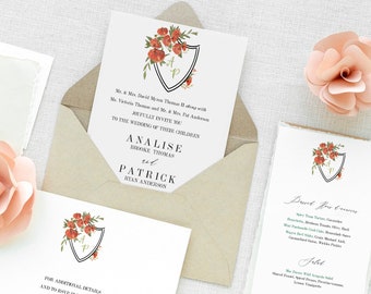 Wedding Crest Invitations, Watercolor Invitations, Custom Wedding Invitations, Watercolor Wedding Crest, Illustrated Invitation, Wedding Art