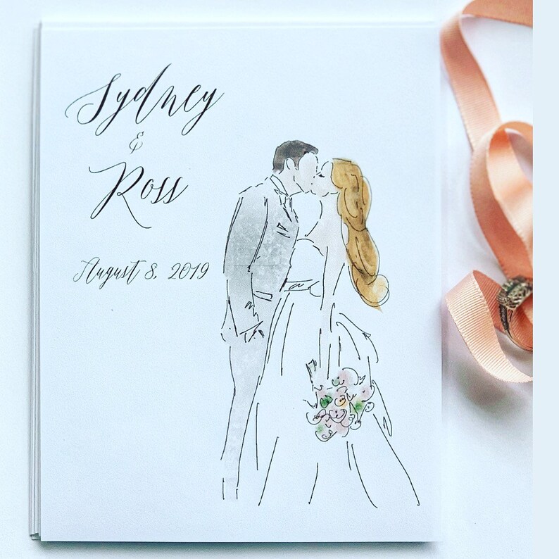 Includes set of 20 Custom thank you card Couple drawing Gift for Bride Groom Gift for Newlyweds Couple sketch Wedding Thank You