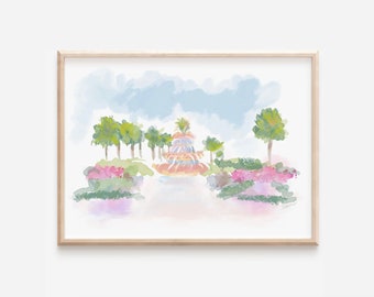 Coastal Pineapple Fountain - Art Print