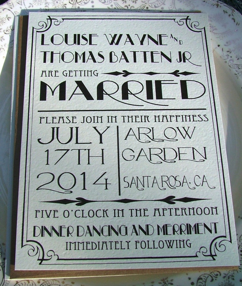 Art Deco Wedding Invitations Great Art Deco Hollywood Black Etsy