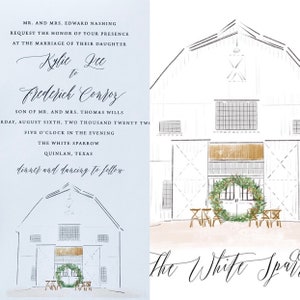 Illustrated wedding invitation, Drawing from Photo, Custom venue illustration , watercolor wedding invitations deposit, best selling item image 2
