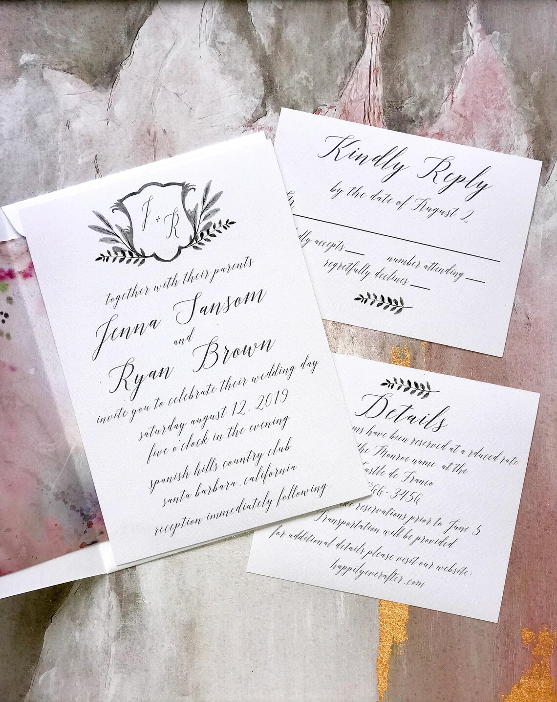 Modern Calligraphy Invitation Custom Wedding Crest Deposit | Etsy