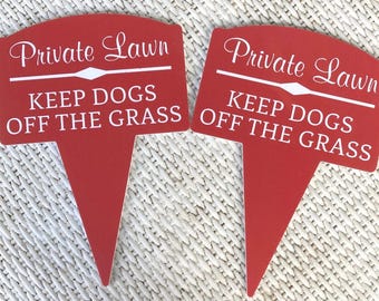 2 Private Lawn Keep Dogs Off The Grass Garden yard signs unique Attractive house lawn RED and White  thick sturdy pvc weatherproof Made USA