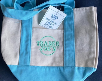 1 Trader Joe’s mini tote bag NWT pastel blue heavy canvas 13” x 10”  SHIP 24hrs