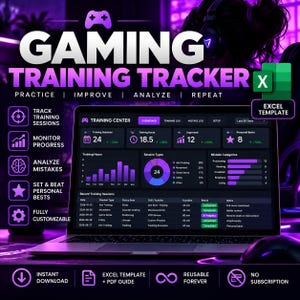 Gaming Training Tracker Excel Template | Practice & Improvement Log | Esports Performance Spreadsheet