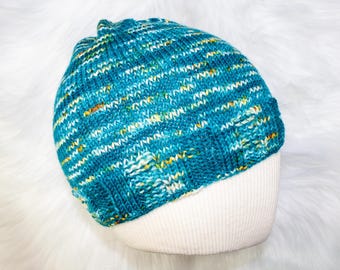 HAT Teal color hand blocked and shaped imported  100% wool. Hand Knitted Wool Blend Beanie: Deep Teal Slouchy Winter Hat  main image 4