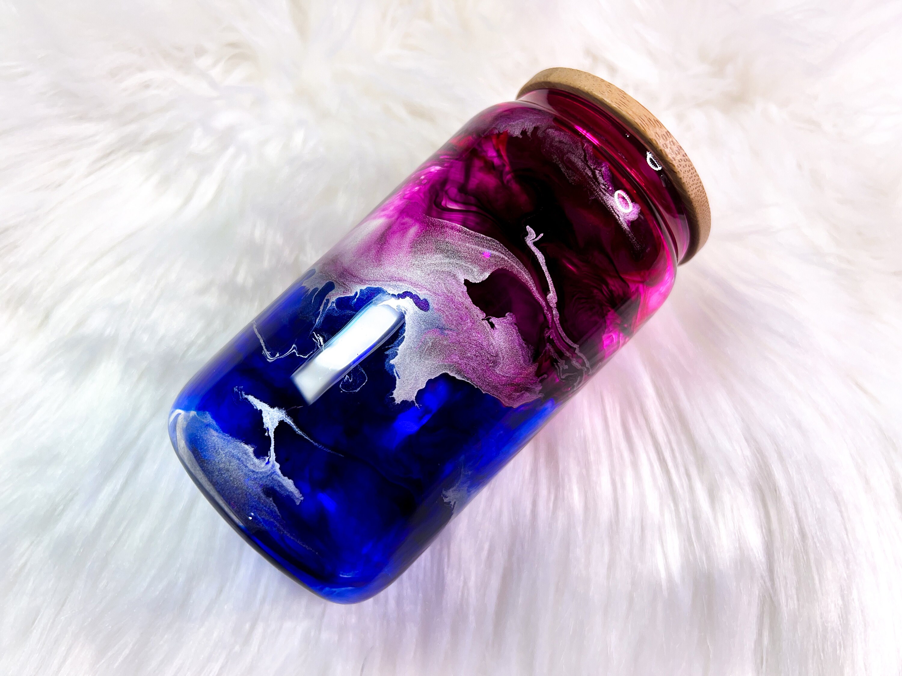 Colorful Magenta-blue-silver Resin-coated 12 Oz. Transparent Glass