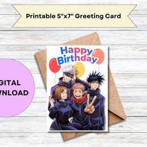 Carte d'anniversaire Jujutsu Kaisen en téléchargement numérique | Carte de voeux imprimable inspirée des dessins animés