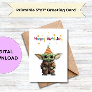 La carte d'anniversaire Mandalorian en téléchargement numérique | imprimable inspiré de Star Wars | Carte d'anniversaire Baby Yoda Grogu