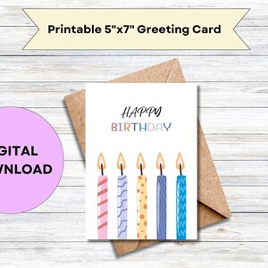 Cartão digital de velas coloridas de aniversário | Cartão de aniversário divertido e festivo para impressão | Download instantâneo
