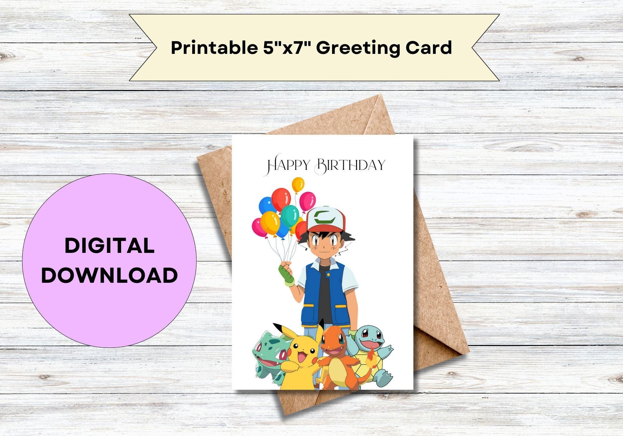 Pikachu Birthday Card | Pokmon Printable 5x7 (digital Download) - Etsy