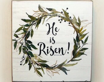 He is Risen Wood Sign Bible Verse Scripture Sign Easter Decor Christian Wall Art Matthew 28:6 Spring Decor Free Shipping