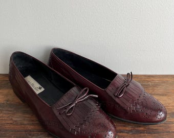 Vintage 90s Y2k Oxblood Burgundy Leather Moc Toe Moccasins  display picture 1