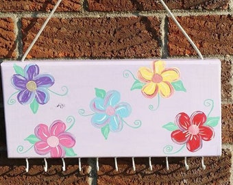 Hang it up! Hand painted holders for keys jewelry hair accessories "rainbow of flowers"