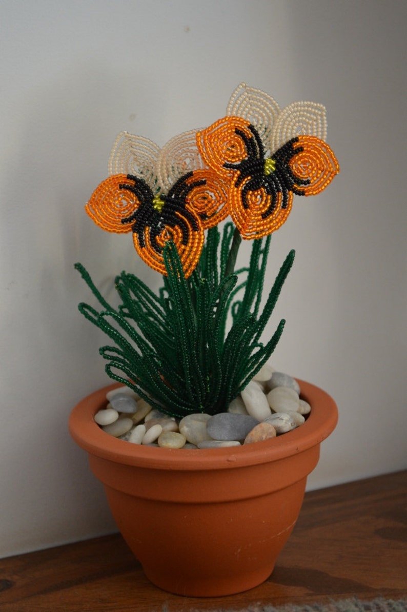 French beaded flowers Potted Pansy plant in clay pot 5 TO PICK Etsy