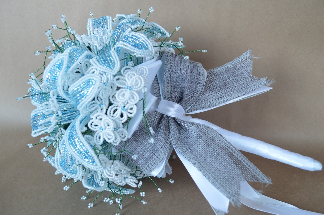 French Beaded Flower Bouquet Wedding Bridesmaid Bridal Flowers Made to