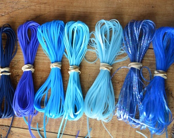 Lot of Rexlace boondoggle plastic lace gimp in BLUE colors 70 yards total