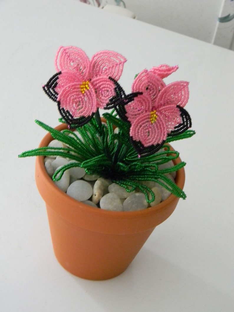 French beaded flowers Potted Pansy plant in clay pot 5 TO PICK Etsy