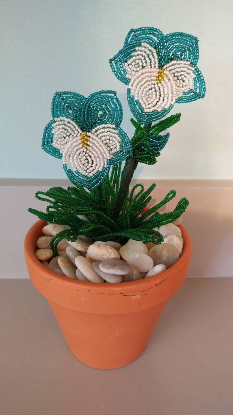 French beaded flowers Potted Pansy plant in clay pot 5 TO PICK Etsy